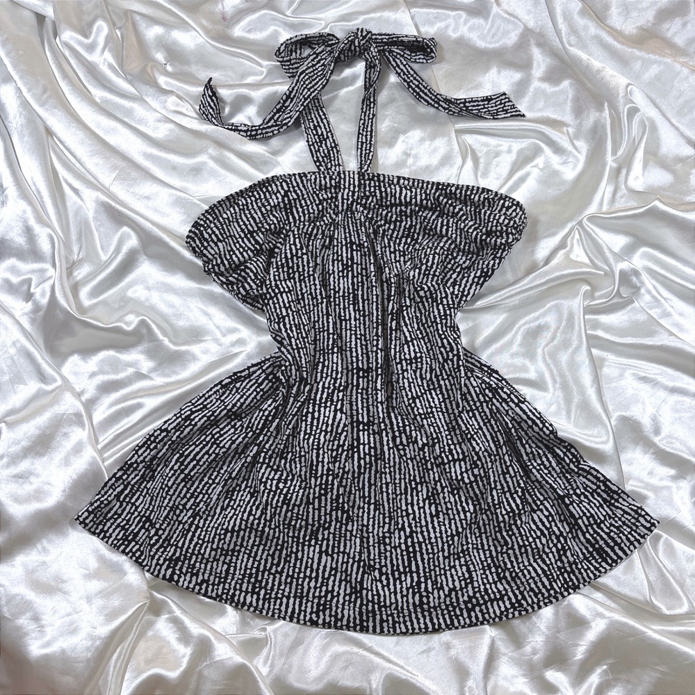 y2k Halter Top Black Excellent Abstract Print Dotted Babydoll Ann Taylor LOFT S